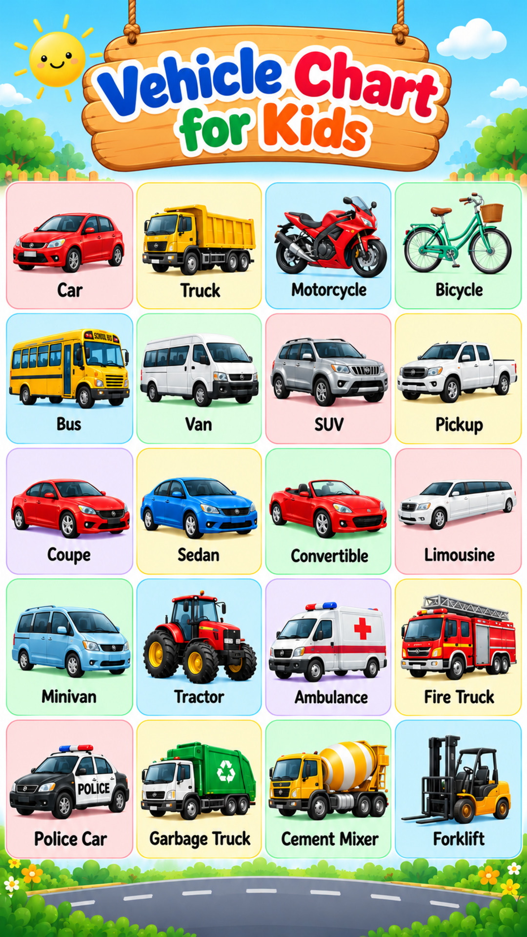 Vehicle Chart for Kids