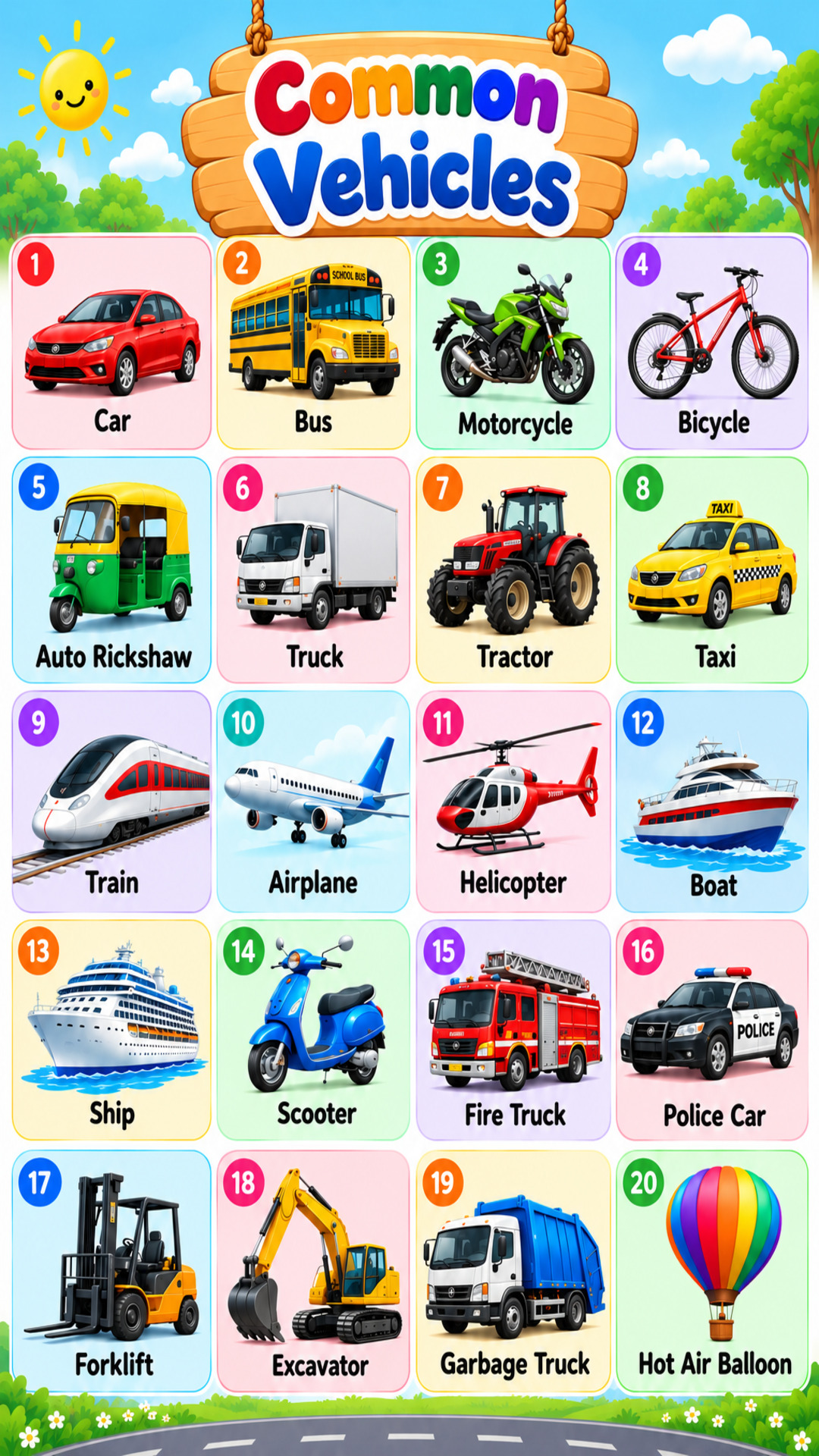 Vehicle Poster for Kids 