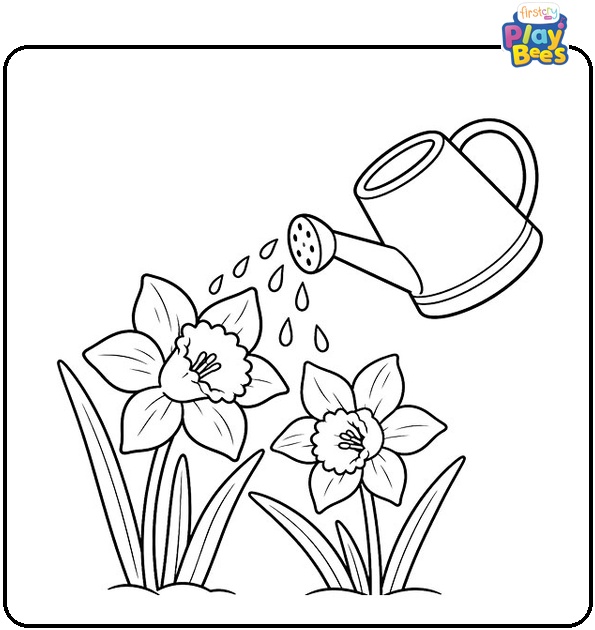 Watering Can Pouring Water on a Daffodil Coloring Page Watering Can Pouring Water on a Daffodil Coloring Page