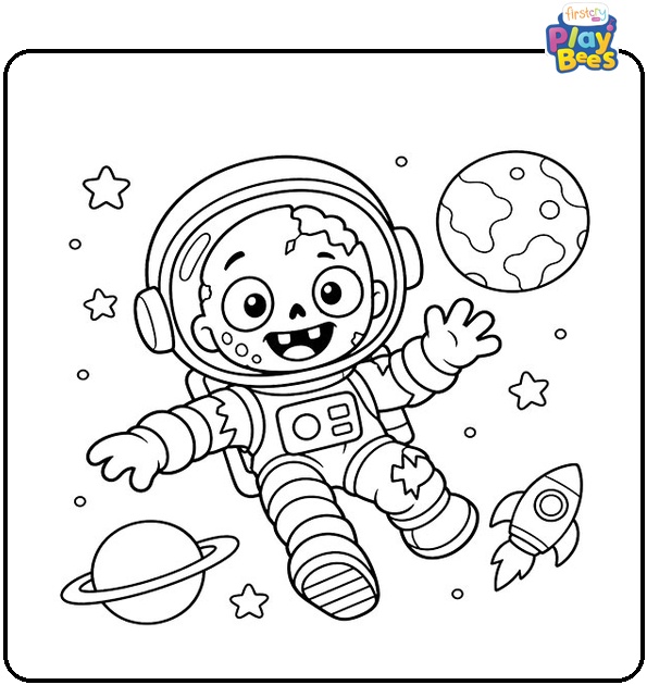 Zombie Astronaut in Space Coloring Page Zombie Astronaut in Space Coloring Page