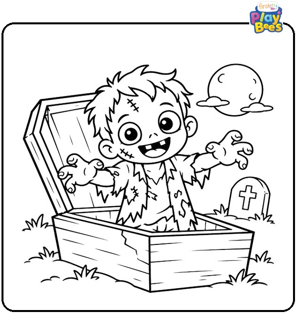 Zombie Breaking Out of Coffin Coloring Page Zombie Breaking Out of Coffin Coloring Page