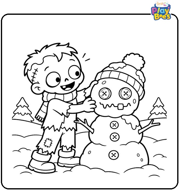 Zombie Building a Snow Zombie Coloring Page Zombie Building a Snow Zombie Coloring Page