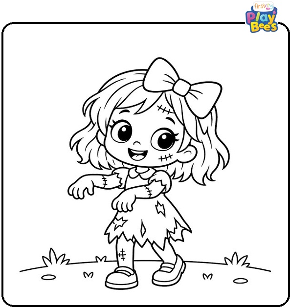 Zombie Girl with Bow Coloring Page Zombie Girl with Bow Coloring Page