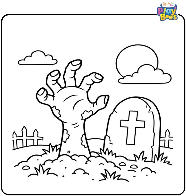 Zombie Hand Rising from Grave Coloring Page Zombie Hand Rising from Grave Coloring Page