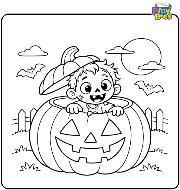 Zombie Inside a Giant Pumpkin Coloring Page Zombie Inside a Giant Pumpkin Coloring Page