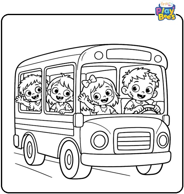 Zombie Kids Riding a Bus Coloring Page Zombie Kids Riding a Bus Coloring Page