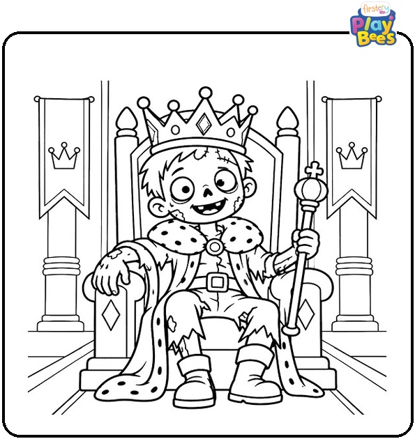 Zombie King on Throne Coloring Page Zombie King on Throne Coloring Page
