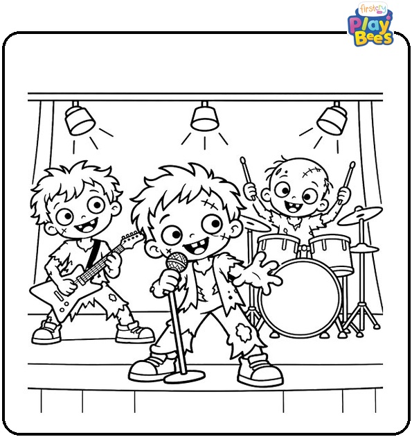 Zombie Rock Band Coloring Page Zombie Rock Band Coloring Page