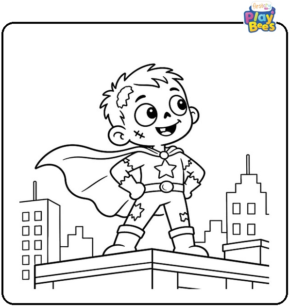 Zombie Superhero on a Building Coloring Page Zombie Superhero on a Building Coloring Page