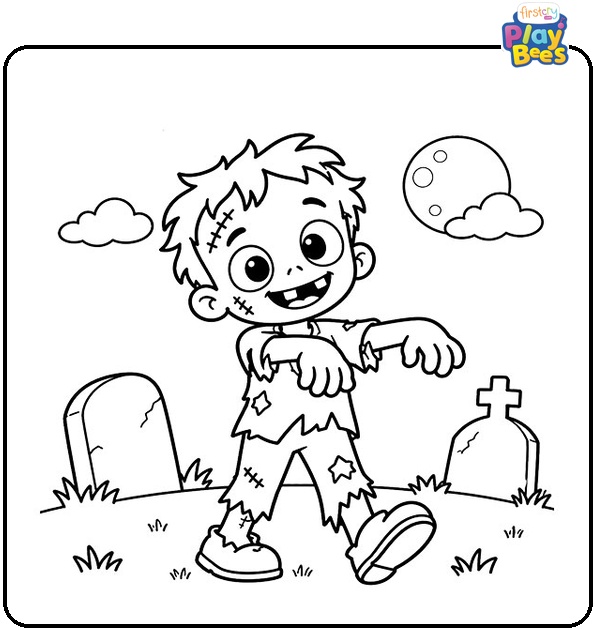 Zombie Walking in Graveyard Coloring Page Zombie Walking in Graveyard Coloring Page